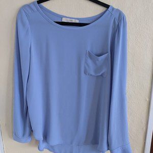 LOFT Blue Long Sleeve Shirt / collarless pocket